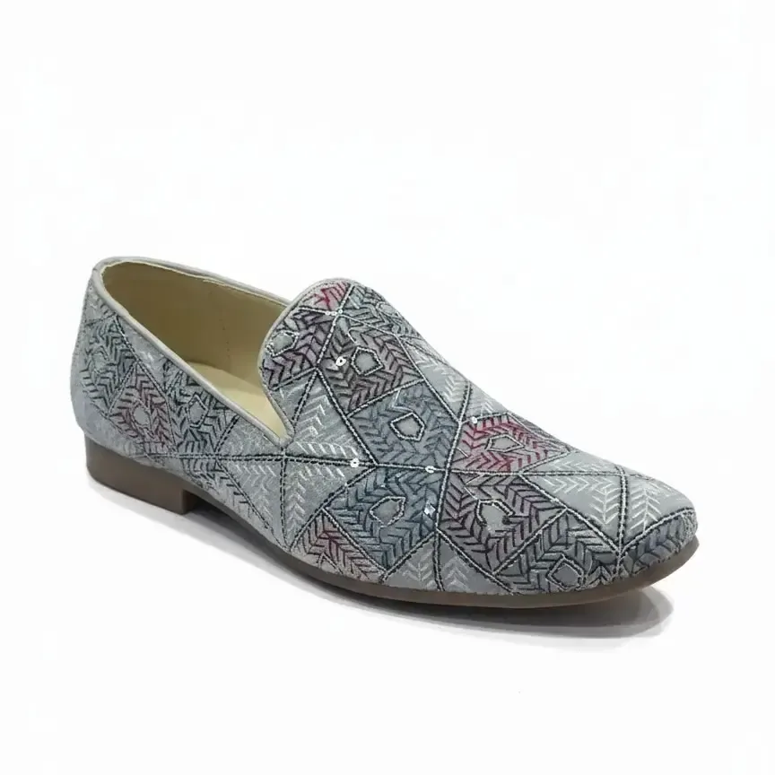 Midnight Mosaic Juti Steel Blue — Hand-embroidered mojari