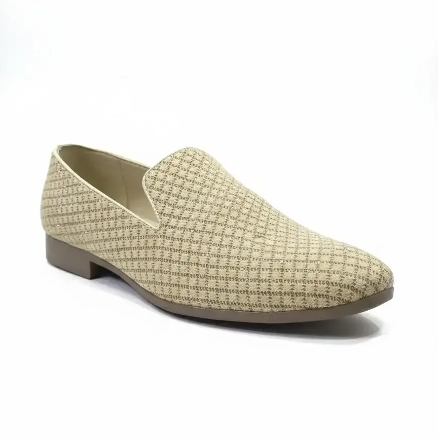 Champagne Grid Juti Champagne — Hand-embroidered mojari